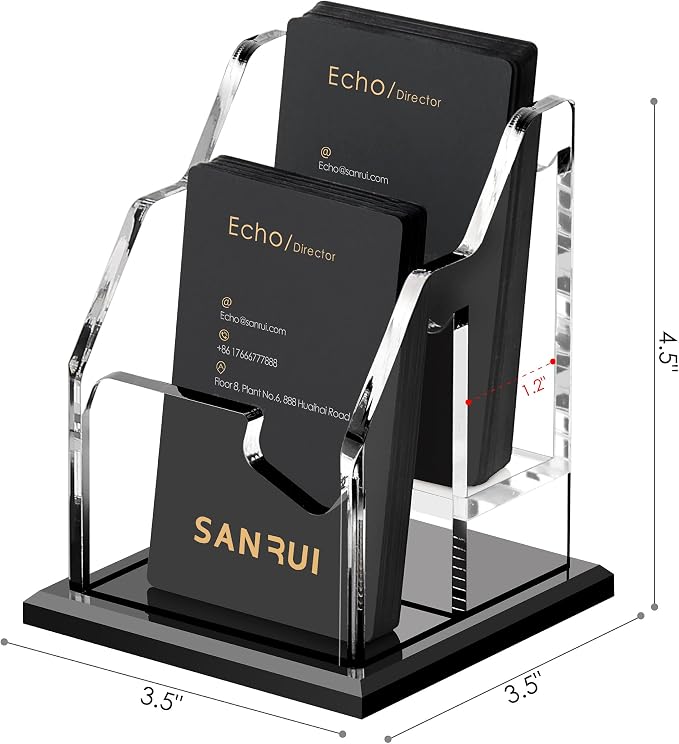 SANRUI Black Vertical Business Card Holder for Desk 2 Slot 2 Tier, Clear Acrylic Name Card Stand for Women and Men, Desktop Organizer Display for Office Home Exhibition - 120 Card Capacity 1 Pack