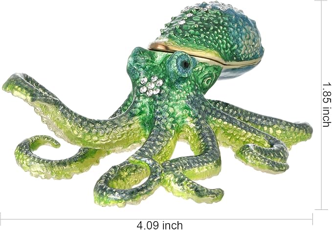 Hand Painted Animal Trinket Box for Home Decor, Hinged Jewelry Organizer Storage, Unique Personalized Collectible Keepsake Figurine Handmade Decorative Ornament Gifts (Octopus)