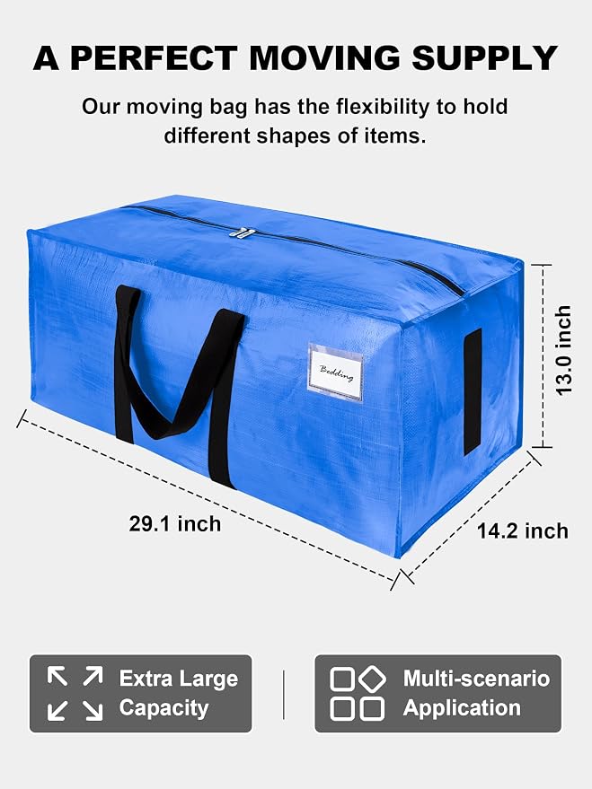 HOMESURE Supports 200lbs Heavy Duty Moving Bags - Strong Zipper & Wrap-Around Handles - Water-Resistant Storage Totes, Durable Alternative to Moving Boxes - 8 Pack - Sky Blue