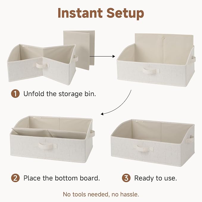 StorageWorks Trapezoid Storage Bins, Linen Closet Organizer, Closet Organizer Bins, Shelf Baskets, Clothing, Towels, Large, Beige(Cotton-linen), 3-Pack