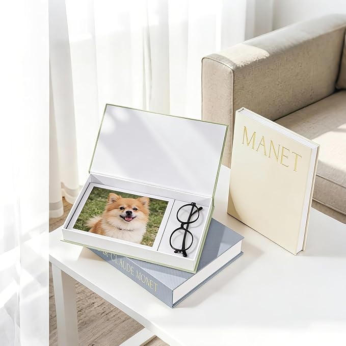 Set of 3 Decorative Books for Home Decor, Linen Faux Books for Coffee Table, Bookshelf or Mantel, Aesthetic Fake Book Storage Boxes with Magnetic Snap for Photo Organization & Keepsakes Box