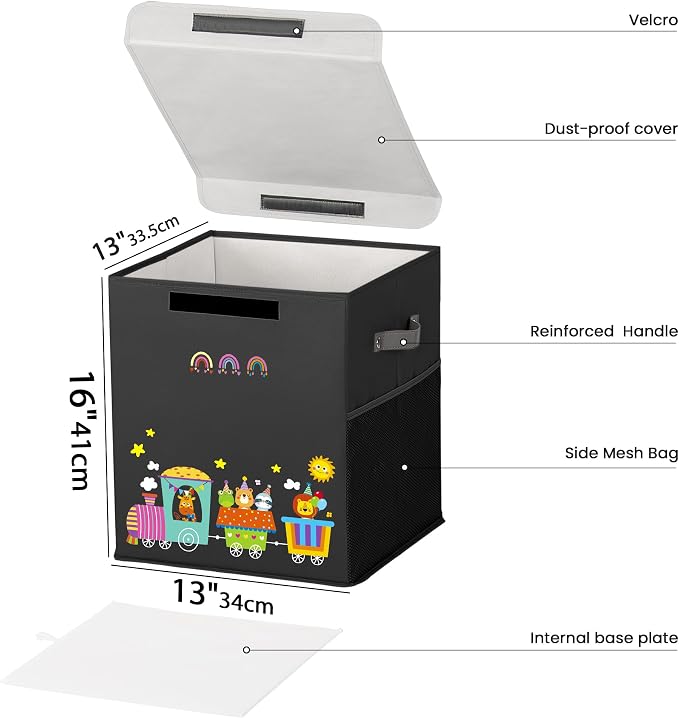 40L Large Toy Storage Box with Lid, Large Toy Box Chest for Kids, Girls and Boys, Nursery Room and Living Room, 13"x13" x16" (black-train)