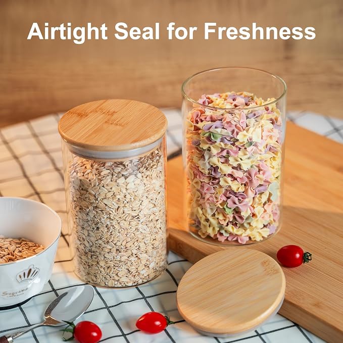 6 Pack 50oz Round Glass Food Storage Jars with Lids, Clear Airtight Containers for Coffee, Sugar, Flour, Spices, BPA-Free