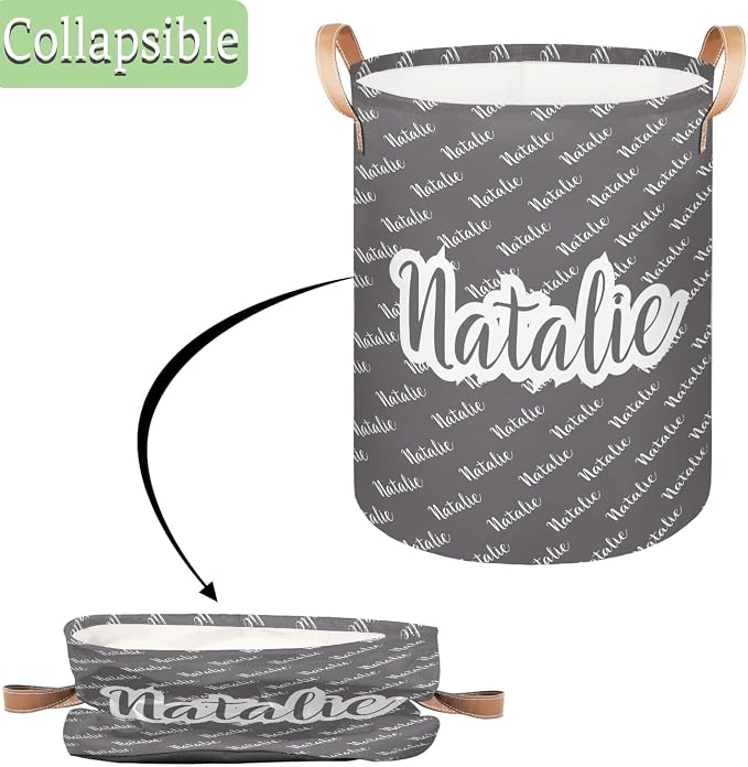 Personalized Laundry Basket, Custom Gift Laundry Hamper, Collapsible Nursery Waterproof Laundry Baskets, Dirty Clothes Toy Hamper with Handles Name Gray