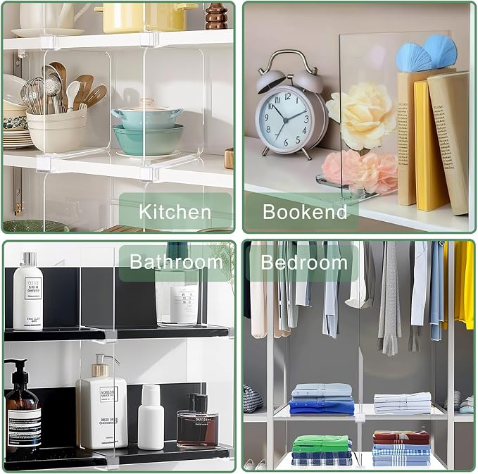 12Pcs Acrylic Shelf Dividers for Closet Organization, Purse Organizer for Closet | Clear Acrylic Shelf Dividers Closet Purse Organizer Closet Dividers for Bedroom, Kitchen, Bathroom, Book Cabinet Separators