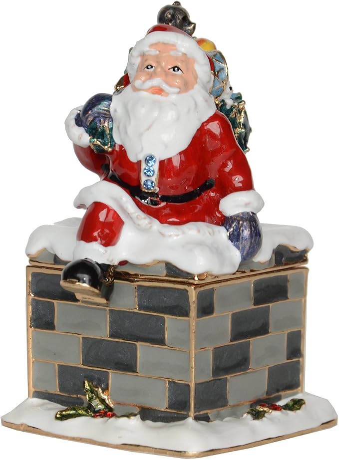 Christmas Ornament Trinket Box Jewelry Box Hand Painted Decorative Box with Hinged Lid Ring Earring Holder Holiday Figurine Collectible