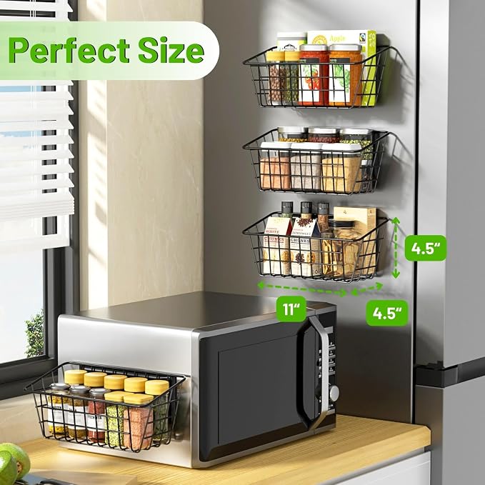Magnetic Shelf for Fridge, 2 Pack Seasoning Organizer with Strong Magnets for Kitchen Storage Organization, Moveable Magnetic Spice Rack for Refrigerator, Whiteboard, Kitchen Counter, Cabinet