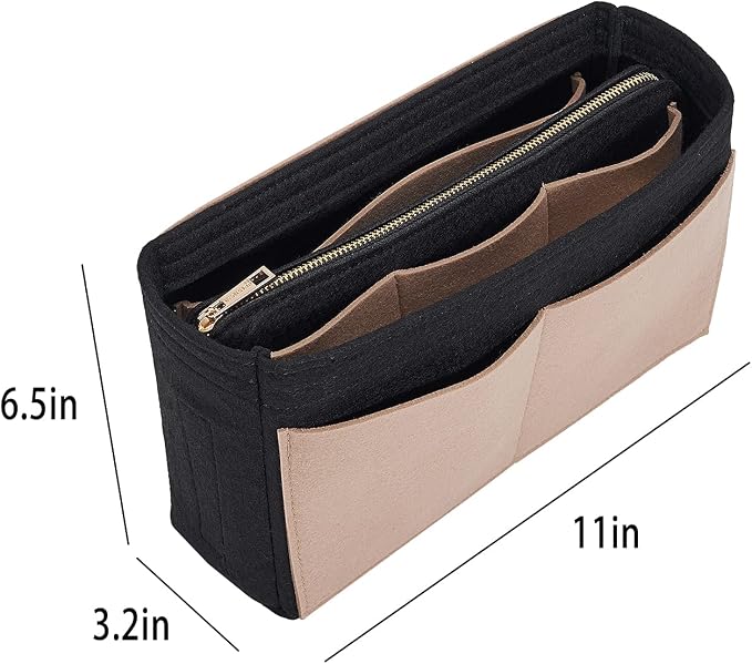 Vercord Felt Organizer Insert For Purse Handbag Tote Bag In Bag Inside Shaper Divider Neo Black & Beige Slender Medium