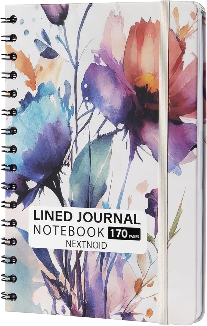 Nextnoid Lined Spiral Notebook Journal For Women & Men - A5(5.8" x 8.3") 170 Pages, Hardcover Notebooks for Work & Note Taking, College Ruled Journals for Writing - Painted Garden