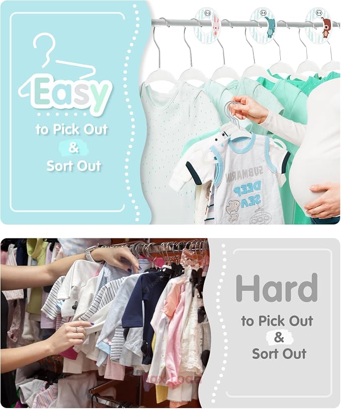 VIS'V Velvet Baby Hangers with 6 Pcs Size Dividers, 11 Inch, White, 50 Pcs | Compact Size, Non Slip, Infant Toddler Nursery Closet Organization