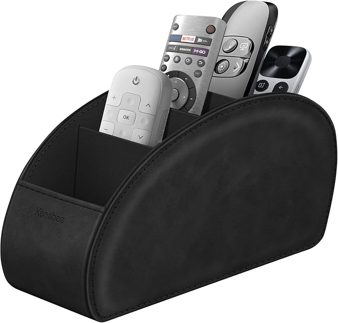 Remote Control Holder with 5 Compartments, KENOBEE Anti-slip Desktop Caddy Storage Organizer for Remote Controllers, Office Supplies, Makeup Brush, Media Accessories, Black