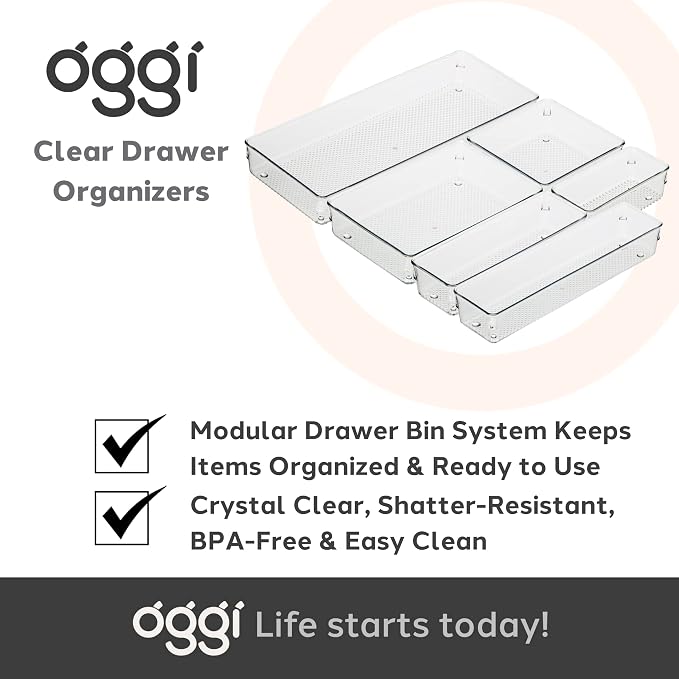 Oggi Clear Drawer Organizer, 3" X 9" | Pack of 2 | For Kitchen | For Office | For Bathroom