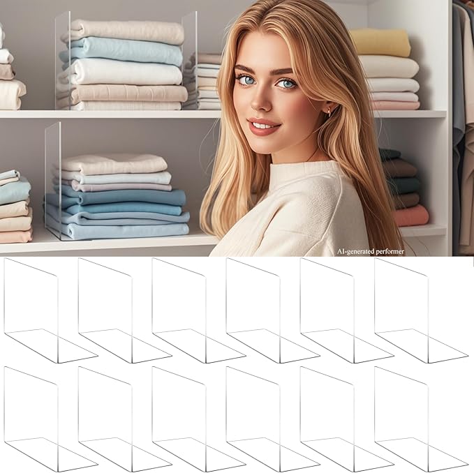 Shelf Dividers for Closet Organization - Acrylic Closet Dividers for Shelves - Clear Free-Standing Shelf Separators for Clothes Sweater Purse