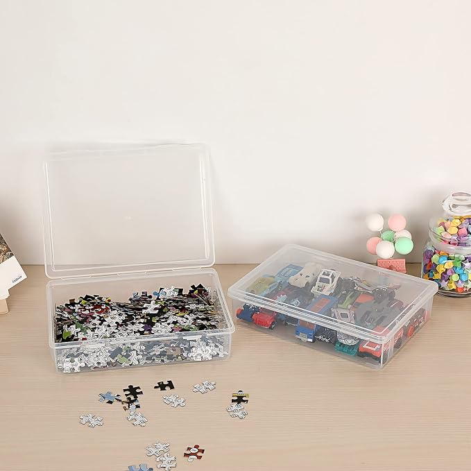 BTSKY Clear Plastic Storage Box with Flap Lid, Multipurpose Craft Organizers and Storage Box Art Supply Storage Organizer Plastic Sewing Box for Beads Pencils Notebooks, 4 Pack Small