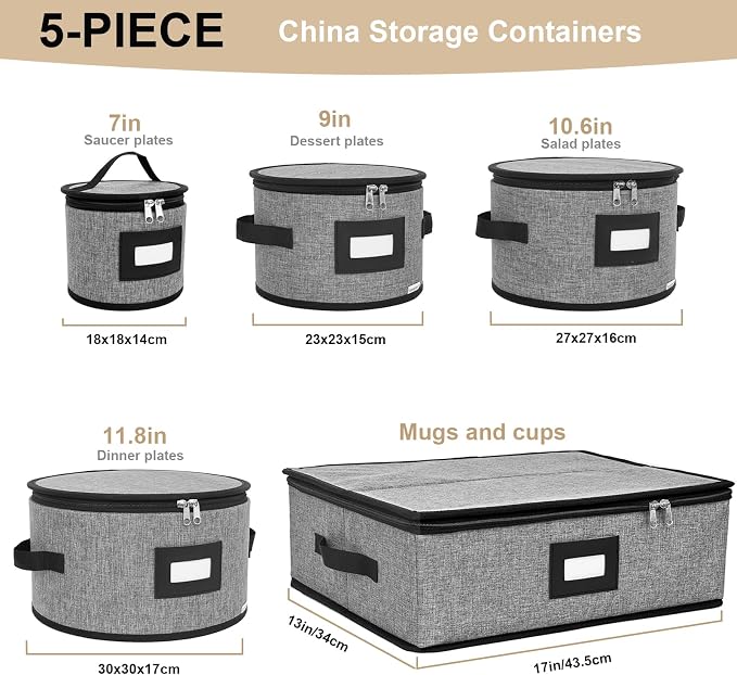 homyfort China Storage Containers, Hard Shell for Plates, Moving Boxes for Dishes, Cups, Mugs, Tableware Moving Supplies for Kitchen Organization- 5-Piece Set (5-piece set)