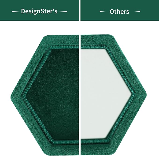 DesignSter Hexagon Velvet Ring Box - Premium Gorgeous Vintage Double Ring Display Holder with Detachable Lid Ring Bearer Box or Proposal, Engagement, Wedding, Ceremony （Emerald）