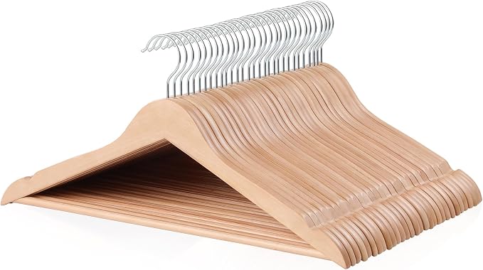 Amazon Basics Wood Suit Clothes Hangers for Closet Organizer, Natural, 30-Pack