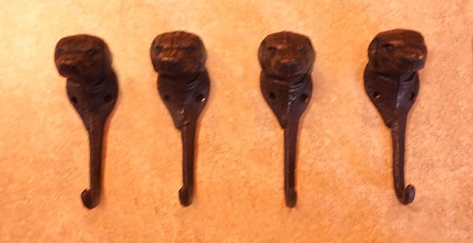 Lulu Decor Cast Iron Dog Face Wall Hooks – Set of 4 Decorative Hooks, Heavy-Duty Wall-Mounted Coat & Key Hooks, Ready to Hang