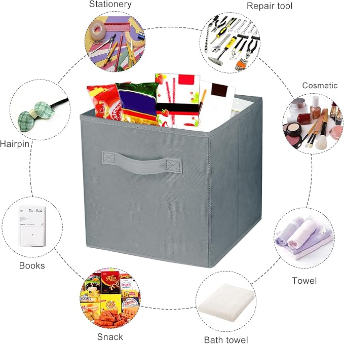 2 Pcs Storage Cubes, 10.5 Inch Collapsible Storage Bins, Fabric Foldable Bins for Organization, Durable Storage Bins for Closet, Shelves, Offices (Grey)