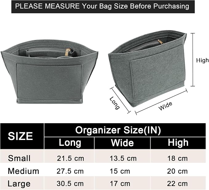 LOUKAYCCI Felt Purse Organizer Insert for Longchamp Le Pliage M Handbag Insert (Light Grey, Medium)