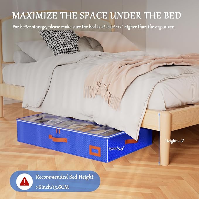 homyfort Under Bed Shoe Storage Organizer, Underbed Shoes Storage Containers, set of 2, fits up to 32 Pairs of Shoes (Blue)