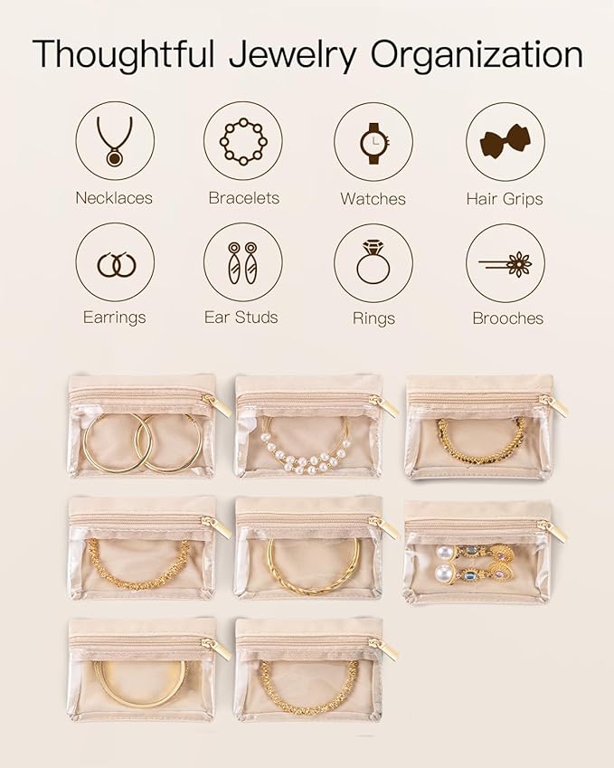 VLANDO Gifts for Women, Jewelry Box with 8 Velvet Jewelry Bags Travel Jewelry Case for Women Girls Jewelry Organizer Necklace Rings Earrings Bags Gift Ideas for Birthday Bride (Pink)