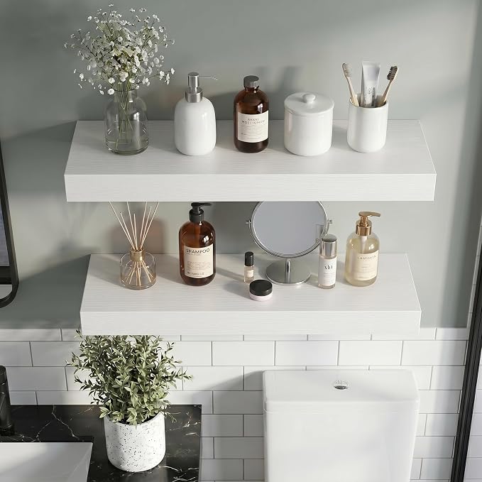 Vivelove 30 Inch Floating Shelves Wall Mounted for Display, 6.5 Deep Duty Shelves with Invisible Brackets for Living Room,Bedroom,Kitchen, Bathroom Storage & Decor,30" Wx6.5 Dx1.4 H - White