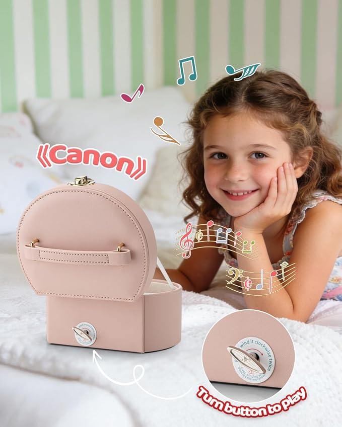 Vlando Musical Jewelry Box for Girls, Small Kid Music Box with Ballerina for Birthday Bedroom Decor, Gifts for Girls Kids - Pink