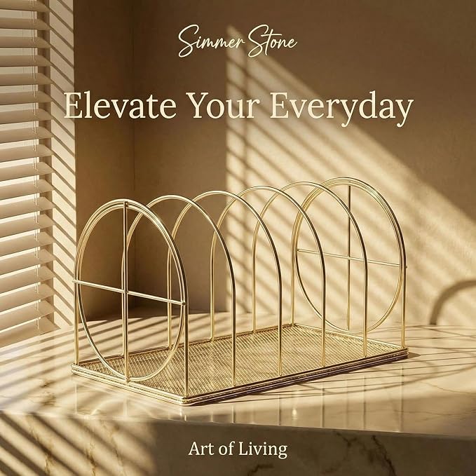 File Sorter Organizer, 5 Section Magazine Holder Rack, Desktop Round Wire Book Stand for Mail, Paper, Document, Folder, Record and Desk Accessories, Gold