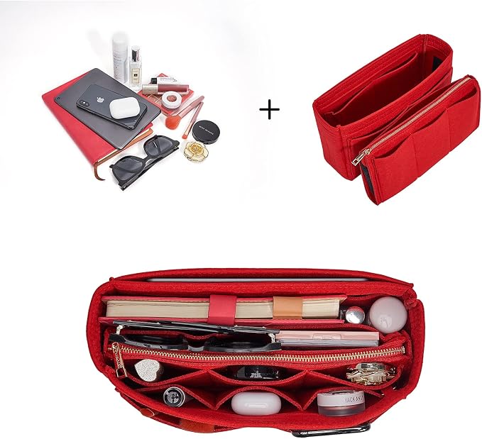 Vercord Felt Organizer Insert For Purse Handbag Tote Bag In Bag Inside Shaper Divider Neo Red Slender Medium