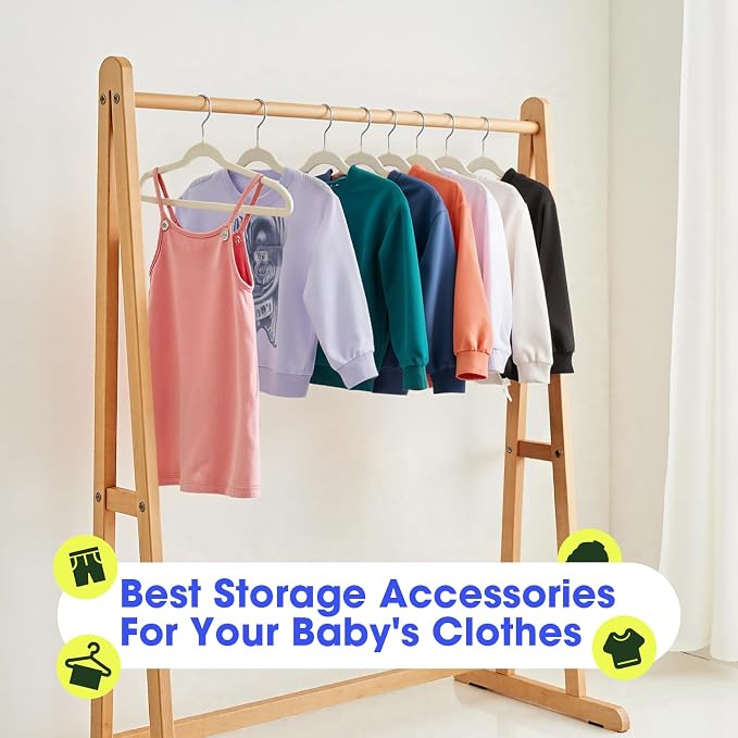 Kids Hangers 50 Pack,14 Inch Kids Velvet Hangers Slim & Space-Saving,Baby Clothes Hangers with 360 Swivel Hook,Heavy Duty Hanger for Infant & Childrens Coats, Pants,and Dress(Beige)