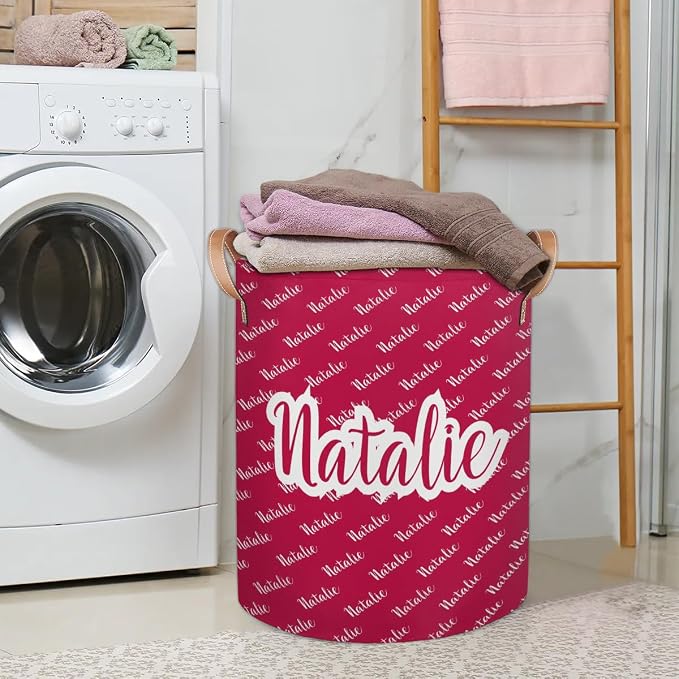 Personalized Laundry Basket, Custom Gift Laundry Hamper, Collapsible Nursery Waterproof Laundry Baskets, Dirty Clothes Toy Hamper with Handles Name Red