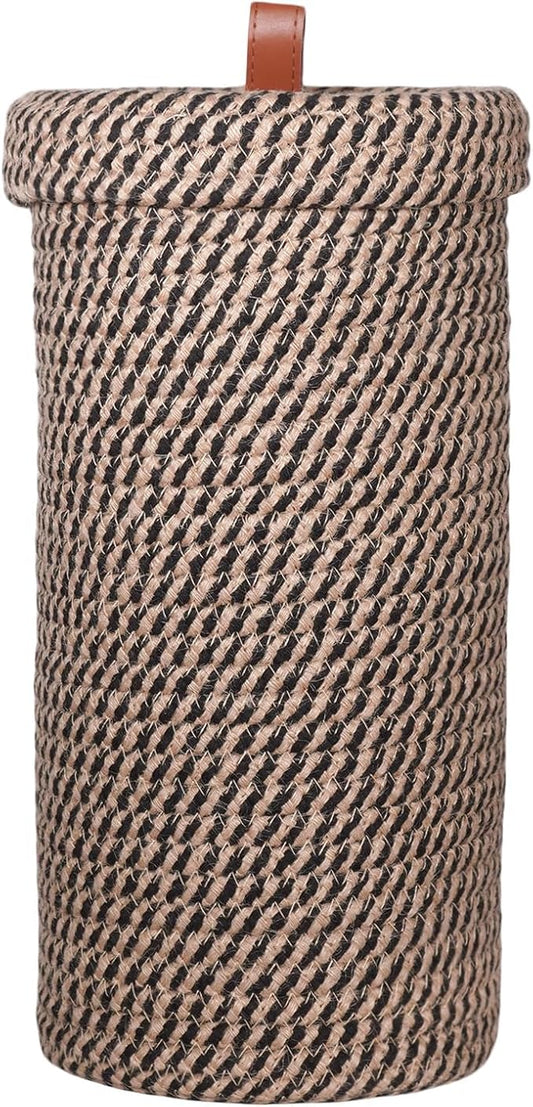 Toilet Paper Holder, Boho Decor Toilet Paper Storage Stand for Bathroom,Cotton Handmade Woven Paper Basket for Mega Roll,3 Rolls of Toilet Tissue Storage (Black)