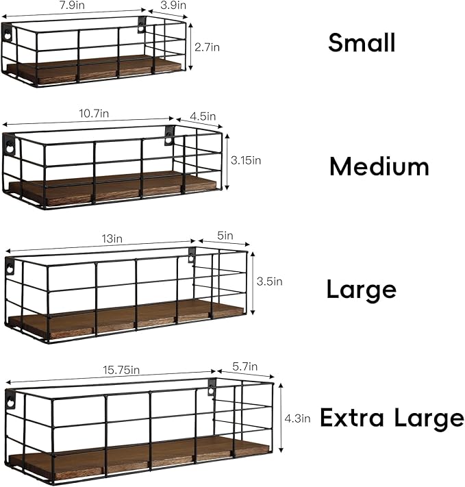 Fixwal Wall Shelves, 4 Sets of Hanging Floating Shelves, Wall Mounted Shelves for Storage, Hanging Storage Shelf for Bathroom, Living Room, Bedroom, Kitchen (Paulownia)