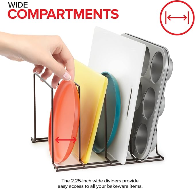 Stock Your Home Kitchen Cabinet Organizer, Bronze (2 Pack) Steel Baking Sheet Holder with 4 Slots for Cabinet, Bakeware Organizer, Divider for Cutting Boards, Pot Lids, Pan Lids, Cookie Sheets