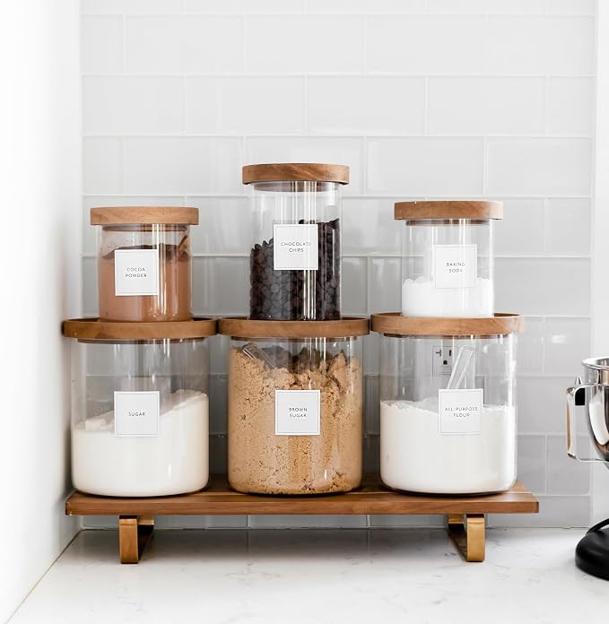 Pantry Labels for Food Containers, 156 Preprinted Kitchen Labels for Storage Bins and Glass Jars, Waterproof Removable Organizing Stickers for Food and Pantry Essentials