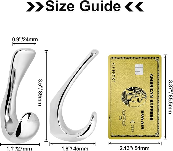 2 Pack Towel Hooks for Bathrooms Wall Mounted, Polished Chrome Bathroom Hooks for Towels, Robe & Towel Hook for Wall, Modern Bath Towel Hook