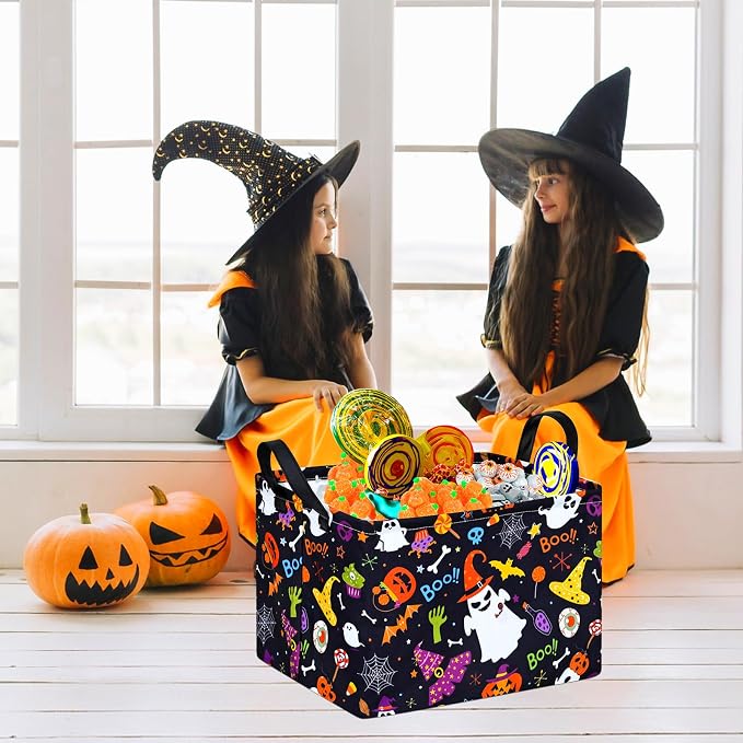 MAIZMZ Halloween Storage Basket Pumpkin Ghost Gift Basket for Kids Foldable Toy Box Waterproof Organizer Bin Laundry Nursery Hamper for Home Office Dorm Closet Shelf
