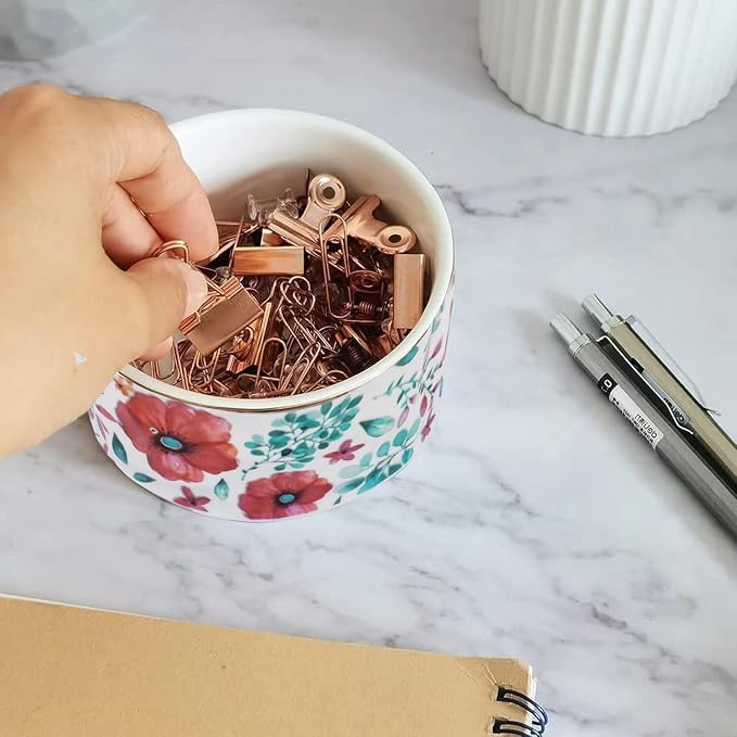 Ceramic Paper Clip Holders Paperclips Holder Dispenser Cute Clips Organizer for Desk Binder Clip Bowl Bobby Pin Hair Clip Holder Gift for Office (Purple Red)