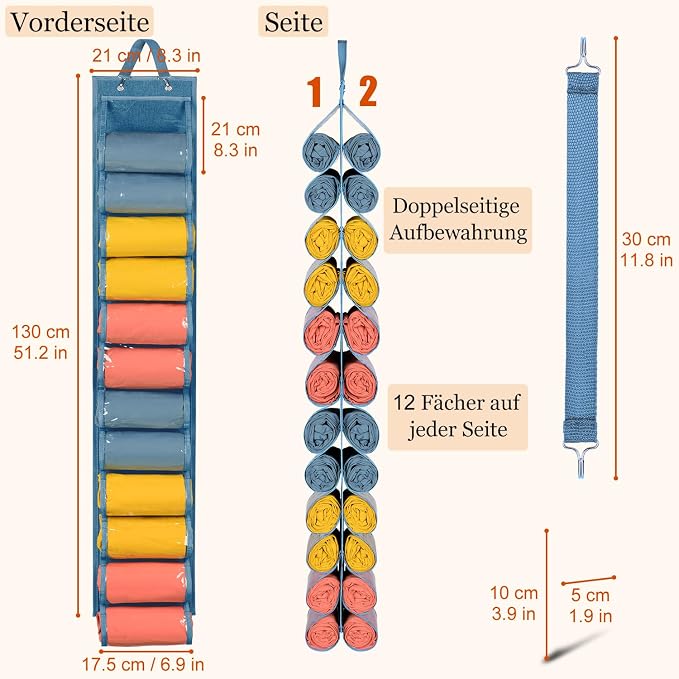 Lirex Hanging Yoga Legging Storage Organizer with 24 Pockets, Foldable Oxford Cloth Hanging Closet Organizer T-Shirt Organizer Jeans Storage Hanger Socks Holder for Family Closet Bedroom, Blue