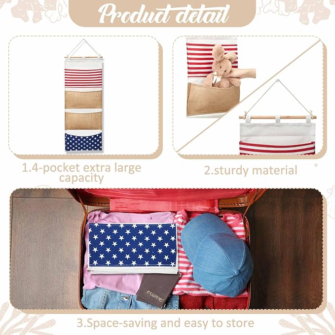 Juexica Fish Extender 32.3 x 13.2 Inch Hanging Pockets 4 Pocket Innovation Storage Bag Hanging Organizer Linen Cotton Wall Storage Bag for Cruise Cabin Door Closet Gifts(1 Pcs)