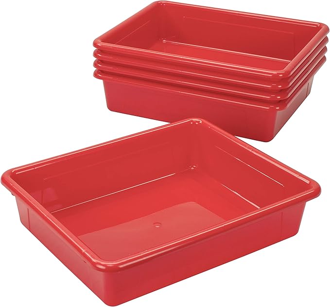 Storex Letter Size Flat Storage Tray – Organizer Bin for Classroom, Office and Home, Red, 5-Pack (62518U05C) , 10 x 13 x 3 Inches