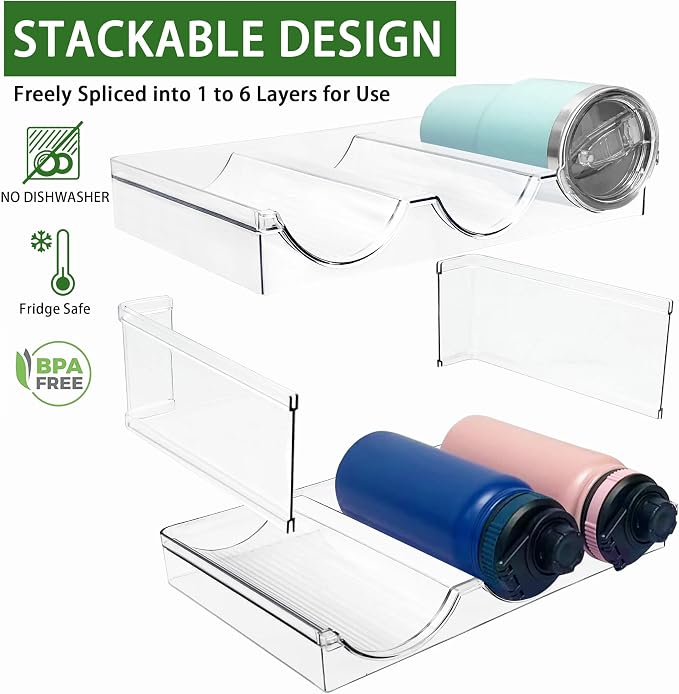 Spaclear 6 Pack Water Bottle Organizer, Stackable Kitchen Home Pantry Organization and Storage Shelf, Plastic Water Bottle Holder for Kitchen Cabinet Storage, Wine Tumbler Travel Mug Cup Organizer