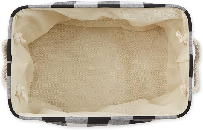 DII Buffalo Check Storage Collection Collapsible Bin with Handles, Medium Rectangle, 16x10x12, Black & White