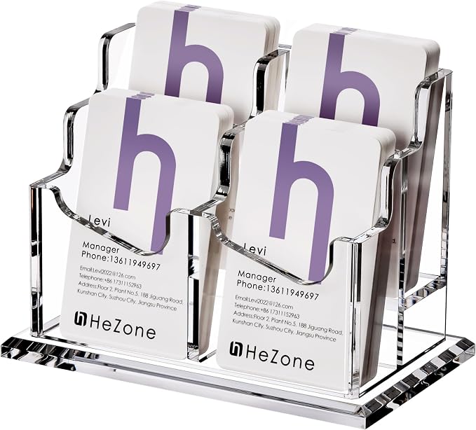 HeZone Business Card Holder Vertical Business Card Display for Desk 4 Slot Acrylic Cards Stand for Women and Men (4 Slot Vertical)