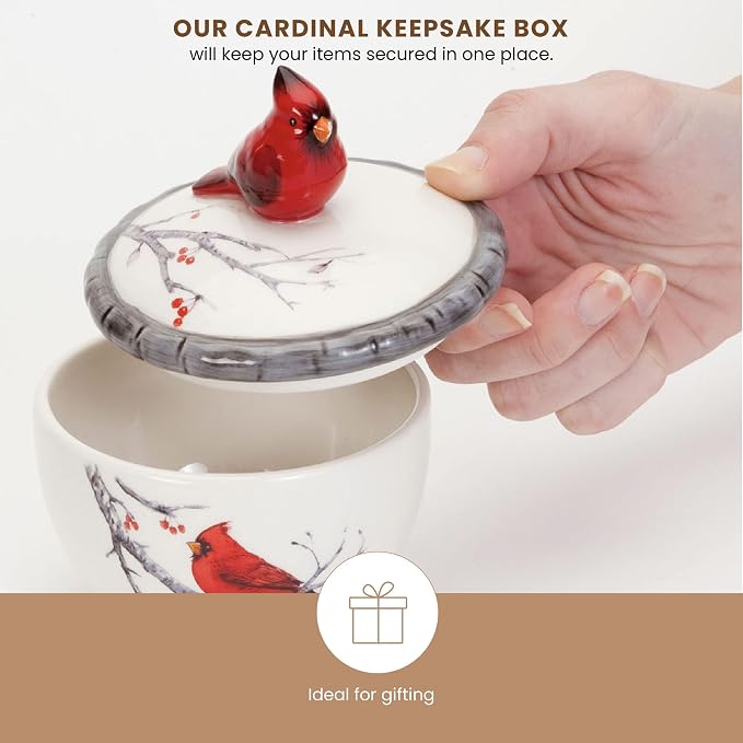 Bits and Pieces - Ceramic Cardinal Trinket Box - Cardinal Keepsake and Jewelry Box - Home Décor