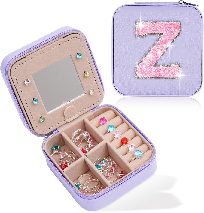 Uygafly Personalized Jewelry Case for Women Girls - Fashion Mini Jewelry Boxes - Trendy Travel Jewelry Organizer with Initials Letter - Teen Gifts | Lavender,Z