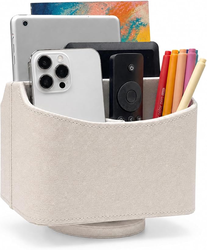 UnionBasic Rotating Desk Organizer, 360 Desk Spinning Caddy, Desktop TV Guide/Mail/Media/Remote Controller Holder Organizer, Beige