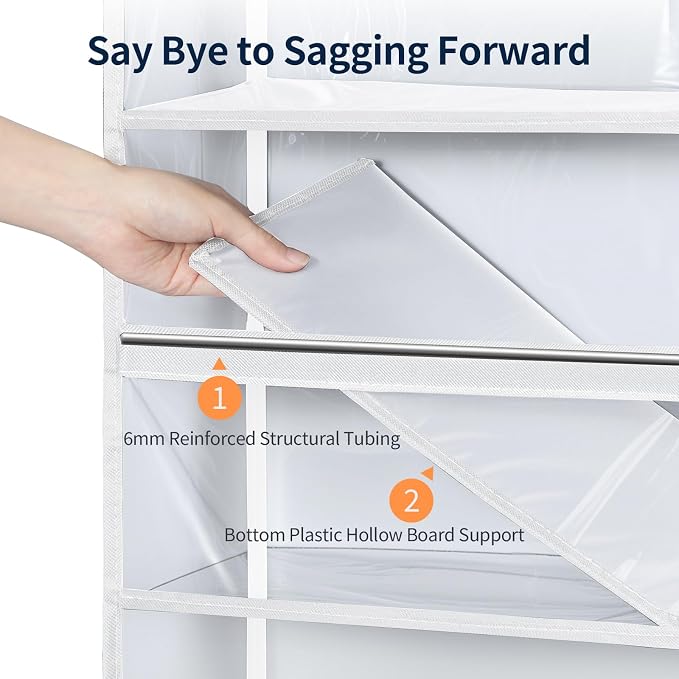 Yecaye 6 Tier Clear Over the Door Organizer, 5 Large PVC Pockets Door Hanger Organizer, 44lbs Capacity Closet Storage for Clothes Stuffed Animals and Cosmetics, Bathroom Bedroom Nursery Dorm RV, White