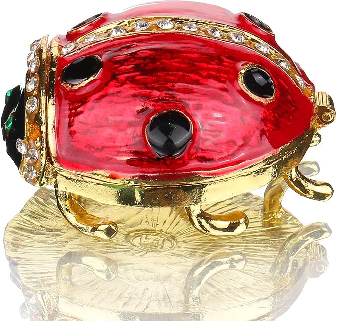 YU FENG Ladybug Figurine Trinket Box Hinged Crystals Jeweled Small Cute Animal Jewelry Boxes Collectible